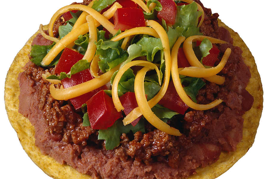 Crispy tortilla with beef Mexican style.