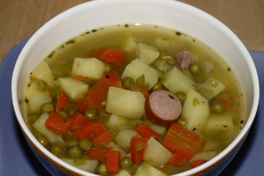 German pea soup in a bowl.