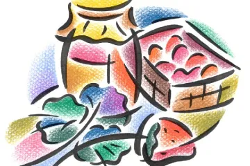 A jar an vegetables for home canning, drawing.