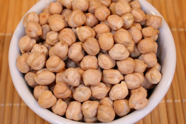 Chickpeas in a white container.