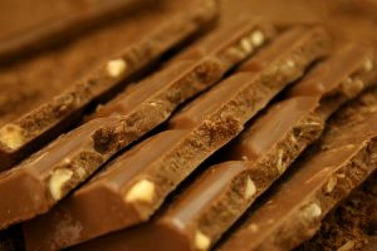 Bars of chocolate with almonds.