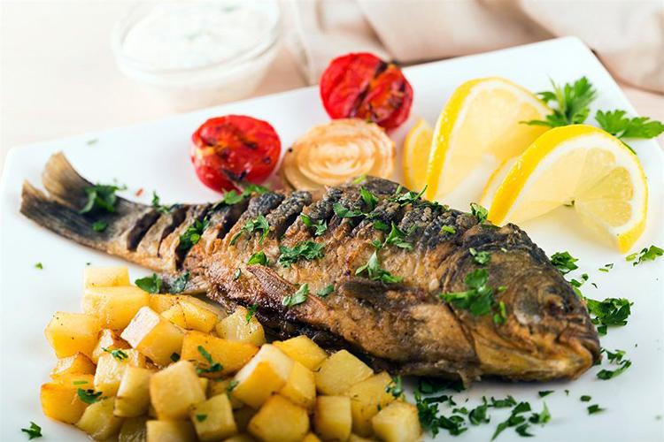 Baked fish Greek style.