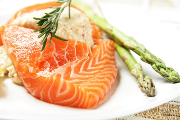 Healthy salmon with asparagus, ready to cook.