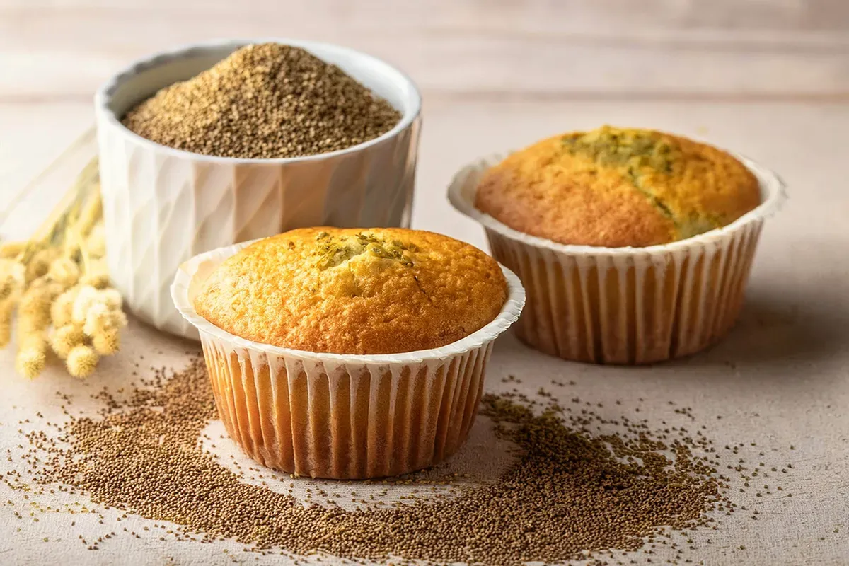 Wattleseed muffins and ground wattleseed.