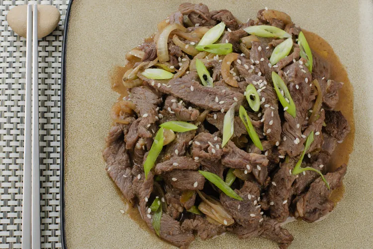 Bulgogi, Korean barbecued meat.