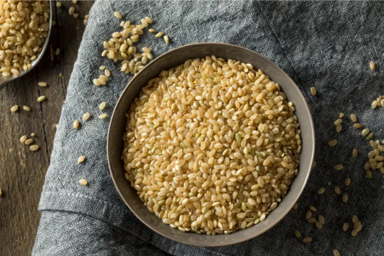 Brown rice in a bowl.