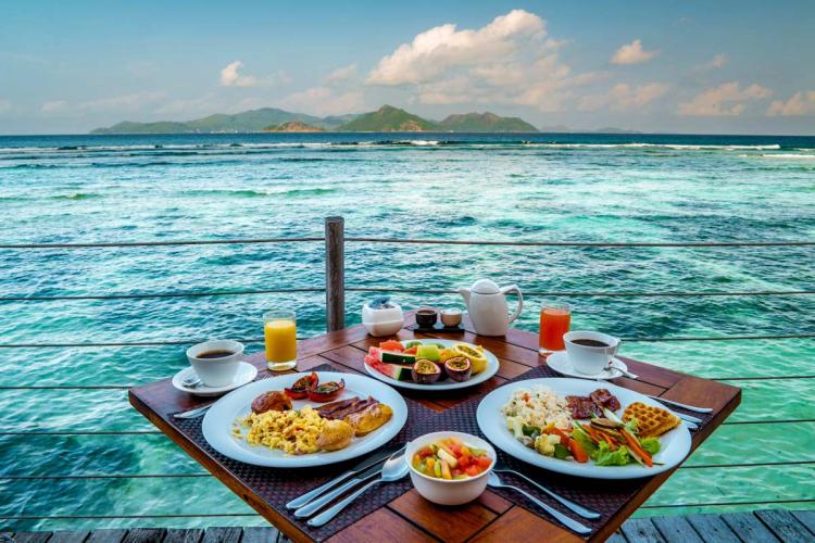 Breakfast with a view in Seychelles.