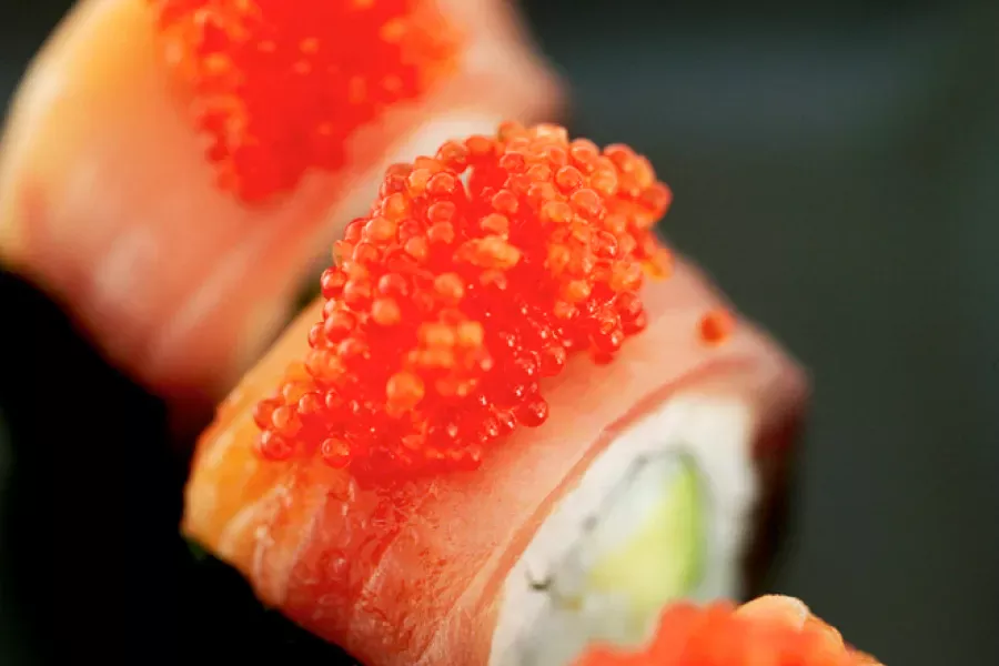 Bacon wrapped sushi rolls.