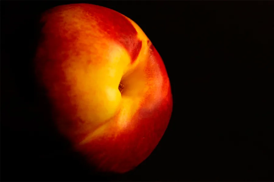One peach with dark background.
