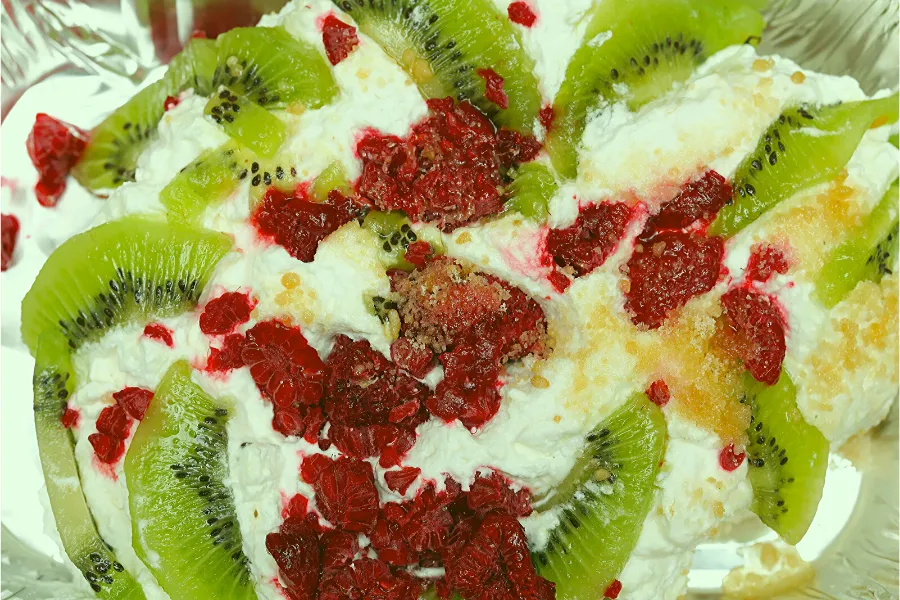 Peppermint pavlova close up.