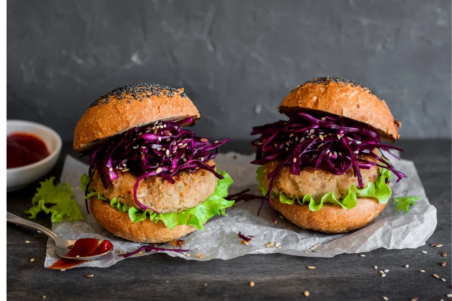 White bean and rice vegetarian burgers.