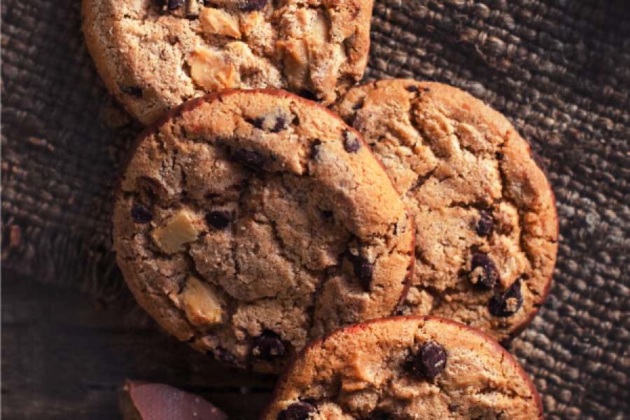 Four chocolate chip cookies.