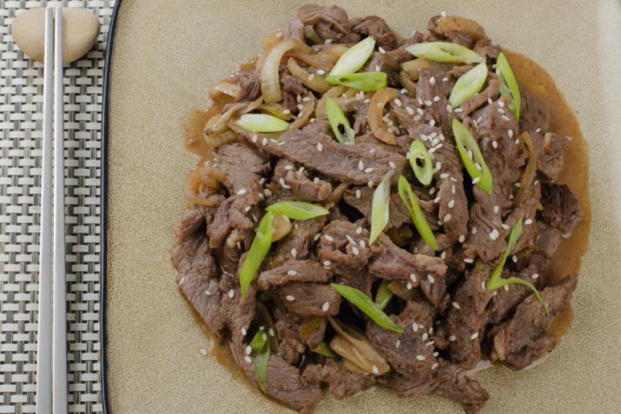 Bulgogi, Korean barbecued meat.