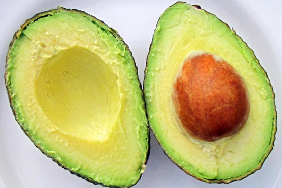 An avocado halved alongside.